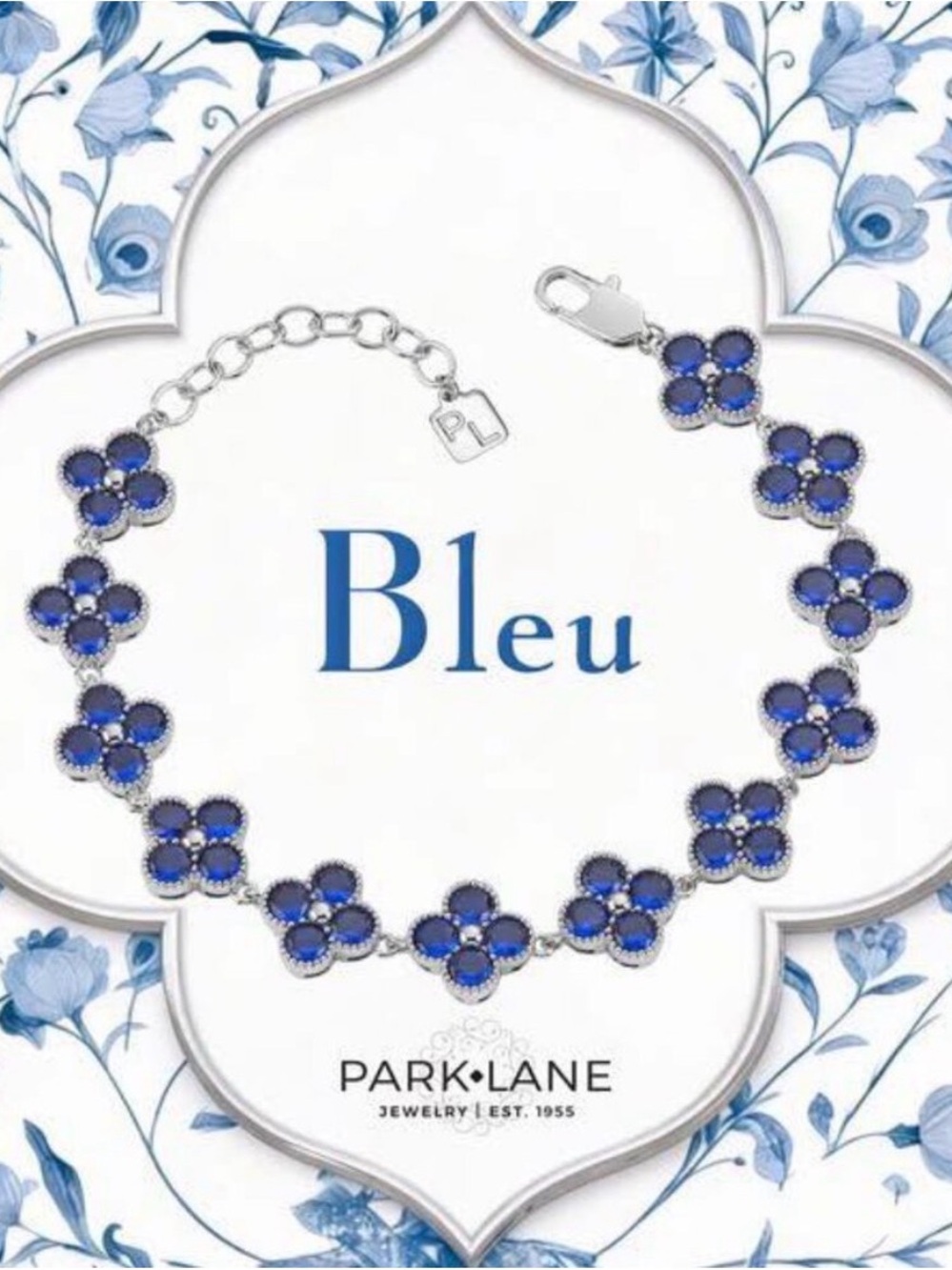 Park Lane Bleu Blue Flower Link Bracelet with Silver-Tone Accents